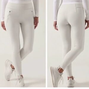 Athleta Peak Hybrid Fleece tight leggings, birch grey/cream, Size L, NWT